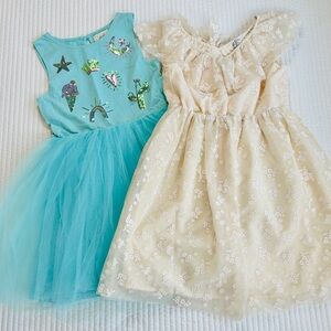 H&M Peek Girls Summer Party Dress Bundle 2 Pc Tulle Sequin Teal Ivory SZ 10